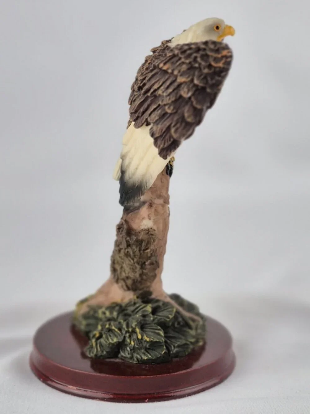 Vintage Sabre Resin Bald Eagle Wings Spread Pose on a Tree Stump Figurine